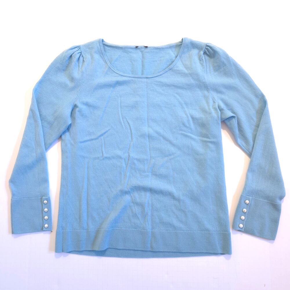 Talbots Light Blue Merino Wool Sweater w/ Pearl Button Cuffs Size M - Picture 2 of 7
